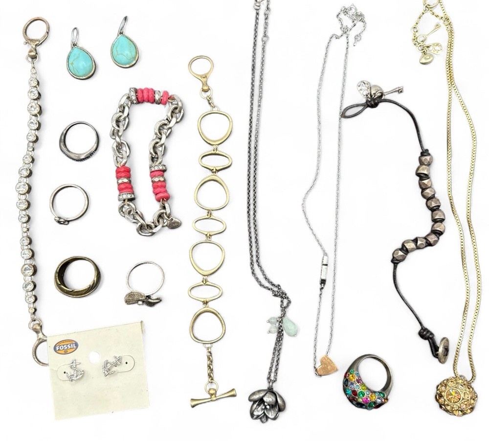 Lot Of Fossil Signed Rose Gold Tone Necklaces And Bracelet Earrings Rings J150