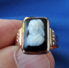 Antique Victorian 14K GOLD Deco Ring Hard Stone High Relief Onyx Portrait Cameo