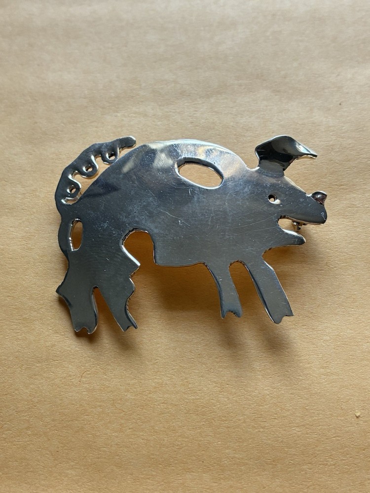 Vintage Mexican Sterling Silver Pig Pin Brooch 9.6 Grams