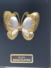 Jessica Lauren 18 KT. Gold Plated Butterfly Brooch Broach Gold Tone Silver Tone