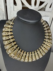 Vintage Gold Tone Cleopatra Fringe Bib Collar Necklace Mod Chunky Statement