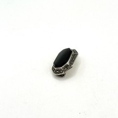 Vintage Art Deco 925 Sterling Silver Black Onyx Marcasite Brooch 1″ Pin Octagon
