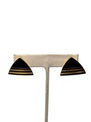 Vintage Skye Gold Tone Black Enamel Elegant Triangle Pierced Stud Earrings