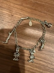 Vintage Disney Characters Silver Toned Charm Bracelet Mickey Minnie Pluto Donald