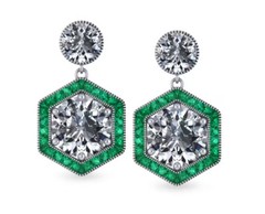 2.50Ctw White Round Hexagone Art Deco Halo Earrings Solid 925 Sterling Silver