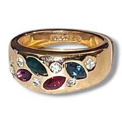 Vintage 18K HGE Multi Color Rhinestone Cocktail Ring Wide Band Statement Sz 5