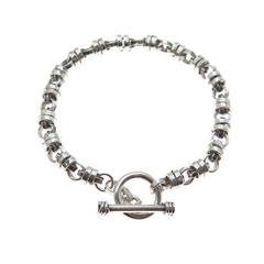 925 Sterling Silver Vintage Modernist Anchor Link Oxidized Bracelet 6.75″
