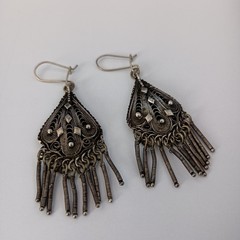 VTG Stanetzky Earrings Israel Sterling Silver Filigree Yemenite Chandelier Boho