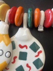 Ruby Z Necklace Candace Loheed Colorful Ceramic 20″ Beaded Chunky Xmas **BROKEN*