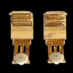 VTG Hermes Lion Motif Enamel Clip-On Earrings Cloisonne Gold Plated w/Box Used