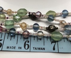 Vintage PASTEL PINK, BLUE, GREEN LUCITE FACETED BEAD NECKLACE Frosty 42″ Long