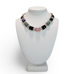 Estate Statement Taxco TZ-17 Sterling Silver Multi Stone Necklace 101g Rainbow