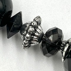 Vintage Black Faceted Acrylic Bead Statement Necklace Silver Tone Accents Bold