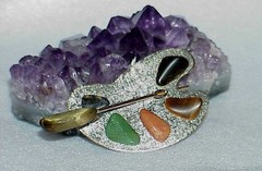 Vintage Handmade Artist Paint Palette Brush Stainless Colorful Brooch Pin Gems