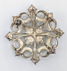 Vintage Ice Blue Rhinestone Starburst Snowflake Brooch Clear AB Crystal Pin MCM