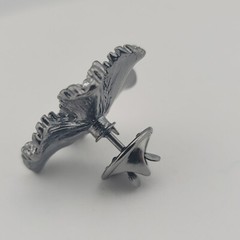 Jeweled Clear And Green Rhinestone On Gun Metal Grey Flower Hat Pin Brooch