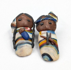 VTG Polymer Clay Native American Indigenous Boy & Girl Pierced Earrings Handmade