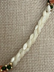 Vintage Beachy Necklace 17″ – Mother of Pearl Pink Coral 3 Strand Twisted