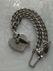 Vintage Sterling Silver Double Link Charm Bracelet Charms Heart Key 7 1/2” Love