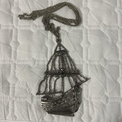 Vintage Sailing Ship Necklace Silver Tone Nautical Pendant 60s 70s