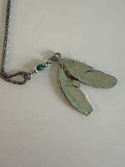 Vtg Indian Head Buffalo Nickel Coin Necklace Turquoise Accents 24″ + Feather 18″