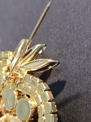 Vintage Rhinestone Brooch Prong Set Gray Black Clear Gold tone Stunning Sparkle