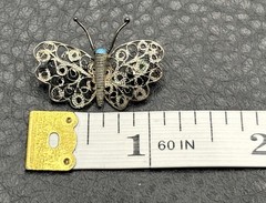 Vintage Sterling Silver Spun Filigree Butterfly Brooch Blue Stone Pin