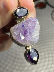Sterling Silver 925 Amethyst Pendant with Raw Crystal Cluster – 62mm