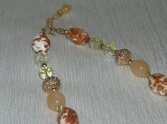 Estate Chunky Plastic Blue Green & Yellow w Faux White Pearl & Goldtone Accents