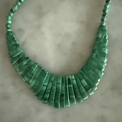 Vintage Emerald Malachite Bead Choker Necklace With Gold Wash Clasp