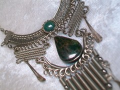 Vintage Peruvian Alpaca Nickel Silver Chrysocolla Teardrop Bib Choker Necklace