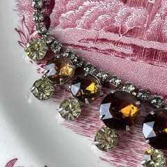 Vtg 15” Rhinestone Choker Necklace -Amber & Champagne Crystal – Evening Wear
