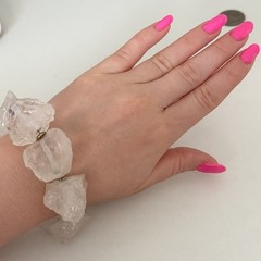 Vintage Big Chunky Clear Rock Crystal Quartz Raw Stone Heavy Statement Bracelet