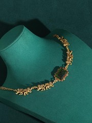 Vintage Green Glass Bracelet Charm Lion Woman Gold Plated Luxury Designe Jewelry