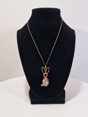 Vintage 12K GF Millefiori Art Glass EASTER Bunny Pendant 17” Necklace, marked OX
