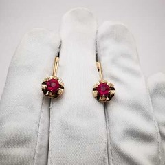 USSR Vintage Earrings Rose Gold 583 14K Star Jewelry Ideal Condition Ruby 4.4g