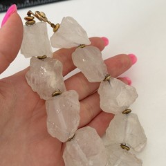 Vintage Big Chunky Clear Rock Crystal Quartz Raw Stone Heavy Statement Bracelet