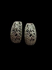 925 Silver Marcasite Floral Scrollwork Stud Earrings Vintage