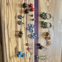 Vintage & Antique Multicolor Mixed Materials Earrings Lot, 12 Pieces, Women