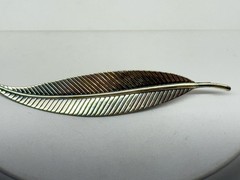 Vintage Beau Sterling silver Leaf brooch Pin long MCM signed 3 1/8″