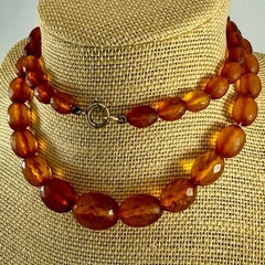 Antique Königsberg Baltic Amber Necklace, Faceted Graduated Beads, Natural Amber