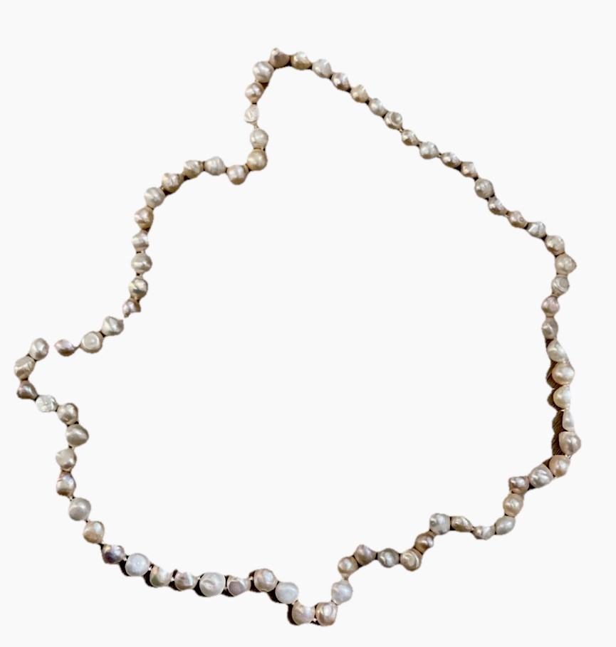 Vintage Cultured Pearl Necklace • Hand Knotted • 30″ Ivory Round