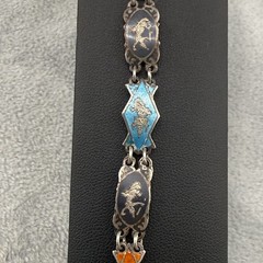 Vintage Siam Sterling Silver Bracelet Enamel Multi Color Niello 6”