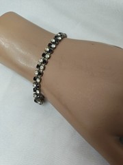 Art Deco Vintage Clear And Black Rhinestone Chain Bracelet