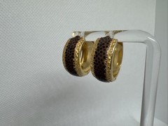 14k Yellow Gold Enameled Cheetah Leopard Print Hoop Earrings Vintage, 21mm, SLC