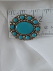 Bell Trading Post Nickel Silver Faux Turquoise Brooch Pin 1.75″