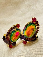 Juliana D&E Purple Green Ruby Watermelon Heliotrope Gold Tone Earrings Stunning
