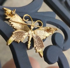 Vintage 90’s AAi Gold Tone Bronze Brown and Beige Enamel Butterfly Brooch Pin
