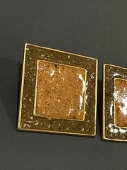 Speckled Enamel Square Earrings Post Pierced Yellow Multi Gold Tone 1.50″