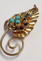Barclay Brooch Pin Pendant 12kt 1/20 Gold Filled Faux Turquoise Enamel Leaf